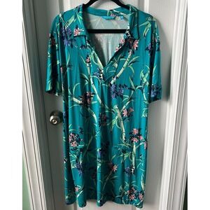 Tori Richard Womens‎ Dress Bamboo Floral Print Short Sleeve Pockets Size XL